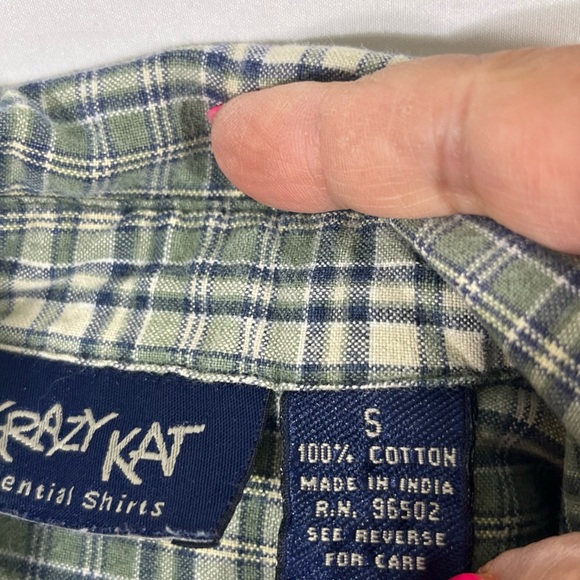 KRAZY KAT FLANNEL BUTTON UP‎ SHIRT 100% COTTON POCKETS WOMEN SZ S GREEN PREOWNED - Picture 6 of 12